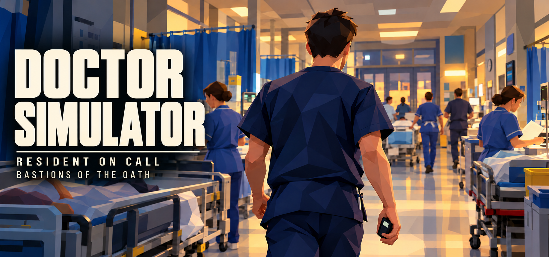 Doctor Simulator: Resident on Call — Bastions of the Oath. Illustrated key art, not gameplay.